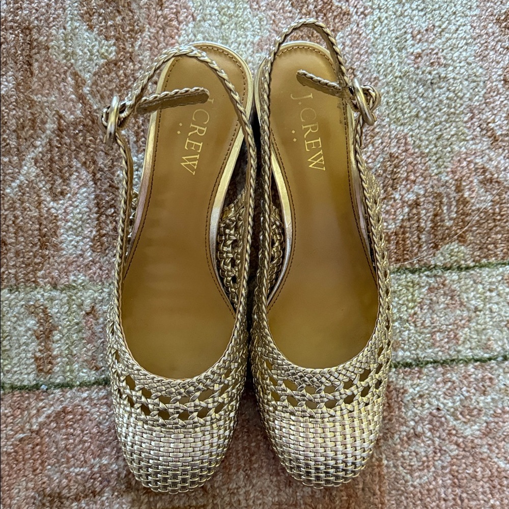 J. Crew Metallic Gold Woven heels size 6
